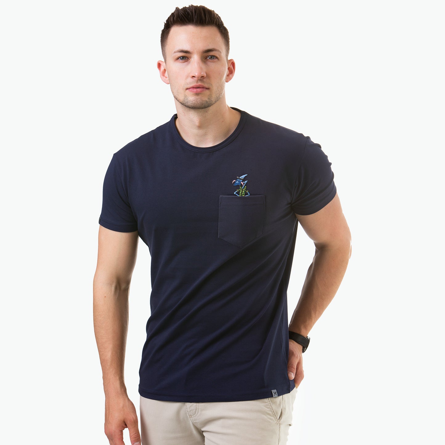 Koszulka granatowa z kieszonką – haft Łęcina