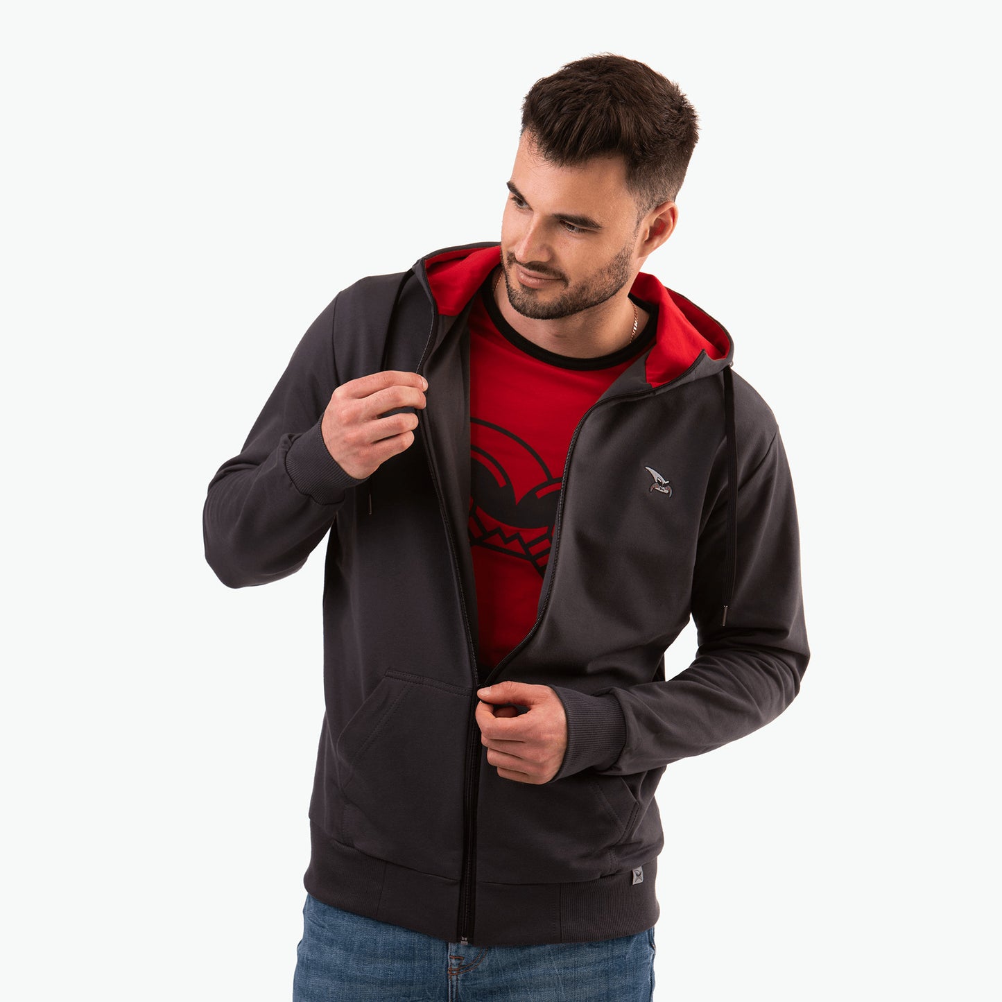 Bluza rozpinana antracytowa, haft kurvinox szary, czerwone kły