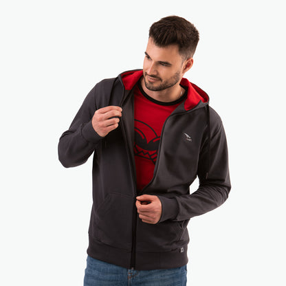 Bluza rozpinana antracytowa, haft kurvinox szary, czerwone kły