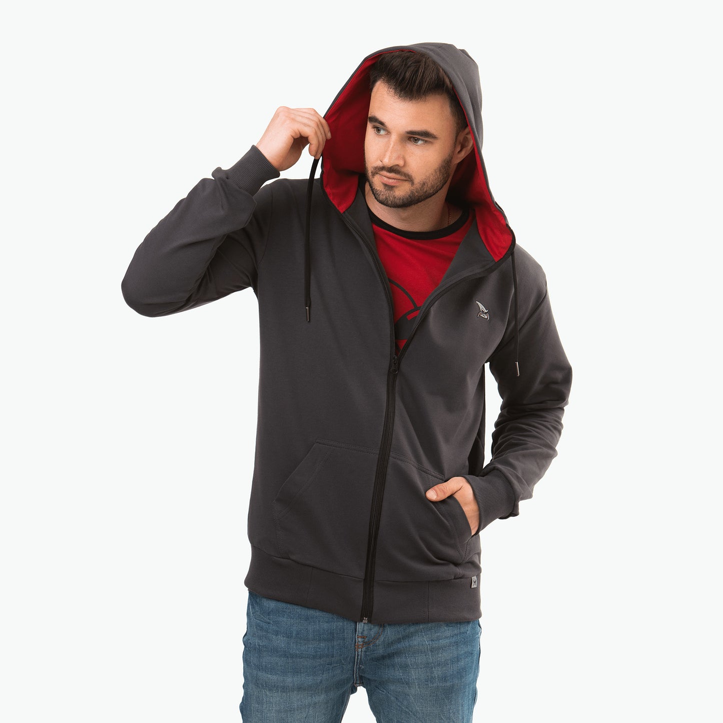 Bluza rozpinana antracytowa, haft kurvinox szary, czerwone kły