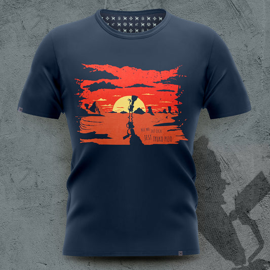Koszulka męska granatowa – Nie ma już ojca jest tylko Pijo